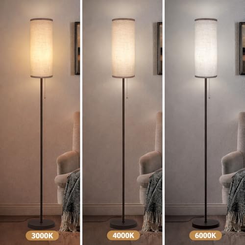 Ldeco Floor Lamp for Living Room, Modern Standing Lamps with Lampshade, Minimalist Tall Lamp with Chain Switch for Living Room, LED Bulb Included (Beige+Brown) - color: Beige+Brown