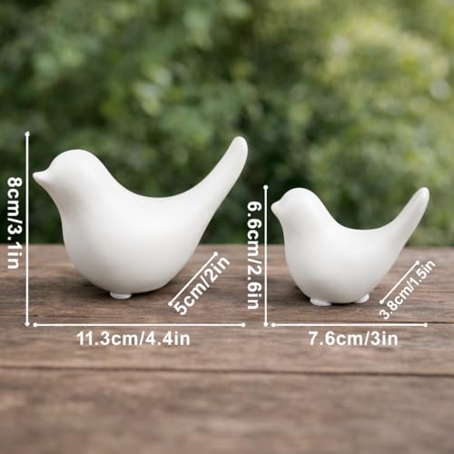 2 Pcs Ceramic Small Bird Figurines Modern Animal Statues for Home 、Room Decor and Bedroom Decor and Bookshelf Display (White) - color: White