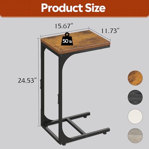 WLIVE C Shaped End Table, Small Couch Side Tables with Metal Frame That Slide Under, Sofa Table TV Tray for Living Room, Bedroom, Rustic Brown - color: Rustic Brown