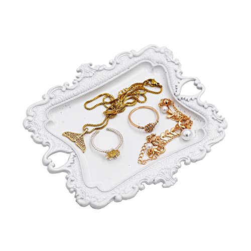 Funly mee Antique Trinket Dish Vintage Jewelry Tray, Ring Holder (White, S) - color: White, size: Small