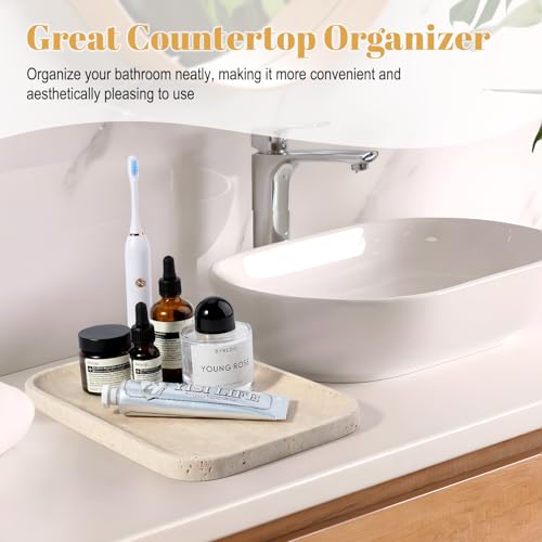 Koville Romano Travertine Tray, 12"x8" Natural Stone Vanity Tray for Countertop Bathroom Kitchen Dresser, Decorative Marble Catchall Trays for Perfume Jewelry, Rectangular Serving Tray(Beige) - color: Travertino Romano