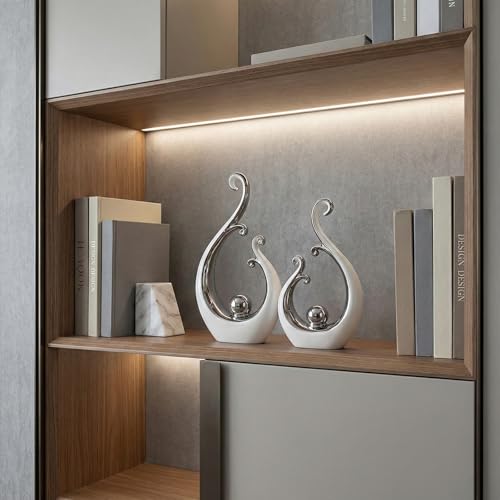 LCCCK Glossy White and Silver Decor Ceramic Statue, Modern Abstract Sculpture Art for Luxury Centerpiece - Shelves Bookshelf&Dining Table Decorations, Entryway Coffee Table Tv Stand Home Decor - color: White Silver