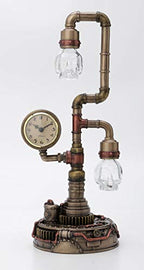 Veronese Design 14.75 Inch Steampunk Pipework Clock Stand Lamp Light Crystal Skull Bulb LED Lighting Antique Bronze Finish Sculpture