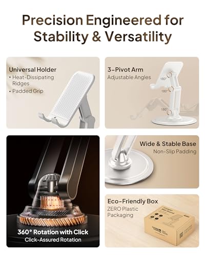 COOPER 360° Stand, [Gift Family Pack], Rotating Cell Phone Stand for Desk, Cell Phone Holder for Desk, iPhone Stand Holder, Sturdy Metal Base, Fits Samsung, Android Smartphones, (Cream White, 2-Pack) - color: x2 Pack - All White