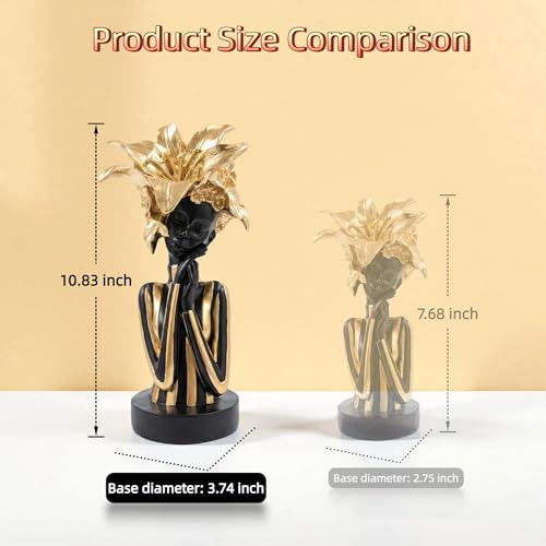 Lescafita African Woman Art Sculpture with Gold Floral Crown, Exquisite African Statue, Emotional Modern Home Art Gift for Various Settings Such as Home, Bookshelves, desks, or Offices(10.83 inch - color: 711-gold M