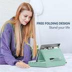 KDD Tablet Pillow Holder, Foldable iPad Stand for Lap, Bed and Desk -Tablet Soft Pad Dock with Pocket & Stylus Mount Compatible with iPad Pro 12.9, 10.5, 9.7 Air Mini 6 5 4 3, E-Reader - color: Green