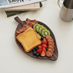 Acacia Wood Leaf Design Serving Tray - Decorative Wooden Platter for Charcuterie, Cheese, Fruit, Kitchen Table Decor