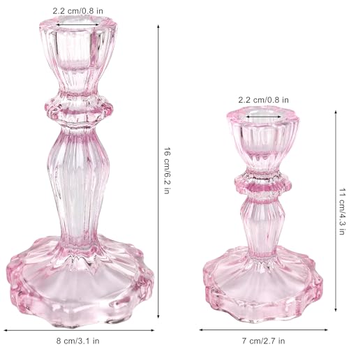 Glass Candlestick Holders Set of 3, Pink Stripe Taper Candle Holders for Table Centerpiece, Home Decorations, Wedding and Party - color: Pink