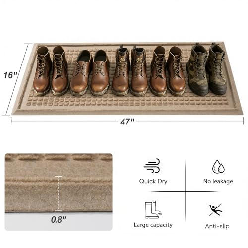 HIYARD Boot Tray for Entryway, Non-Slip Shoe Tray Drying Mat, Waterproof Boot Mat for Muddy Boots, Heavy Duty Shoe Storage Trays, Indoor/Outdoor Use, 16x47 inches, Beige - color: Beige, size: 16" x 47"