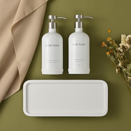 Bathroom Tray for Counter,Vanity Tray,Soap Dispenser Tray for Kitchen Sink, Kitchen and Home Decor (White) - color: White-large