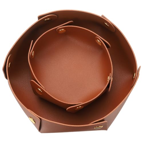 uxcell 2 Pcs Valet Tray for Women and Men, PU Leather Jewelry Tray Entryway Table Bedside Nightstand Catchall Storage Organizer for Jewelry Key Coin Watch Wallet (2 Size, Light Brown) - color: Light Brown