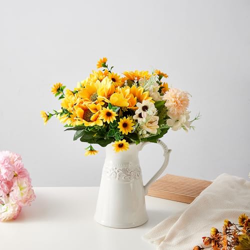 White Ceramic Pitcher Vase, Flower Pitcher,Farmhouse vase for Home Décor, 8.5inch Jug Vase. - color: Slim-bodied Pitcher