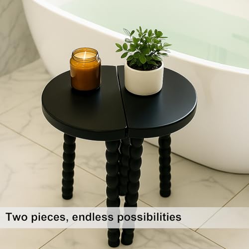 LitaEther Wooden Bobbin Side Table - Plant Stand - Half Round Table - Wooden Accent Stool- Minimalist Decorative Table for Bedroom, Hallway, Living Room (2, Black) - color: Black