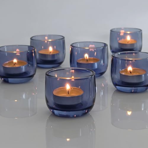 Gurfuy Glass Tealight Candle Holders 6 Set - Votive Candle Holder for Festival Wedding Propose Parties Holiday Table Centerpiece Shelf Decoration Fall Home Decor Blue - color: Darkblue