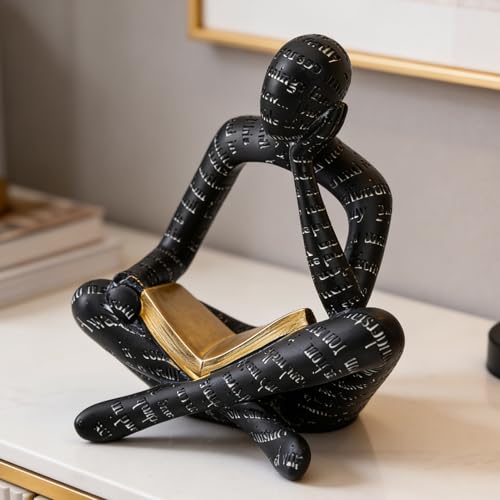 Black Modern Reading Figurine Statue - Abstract Thinker Sculptures Art Ornament for Bookshelf & Desk Decor, Modern Bookworm Reader Figurine for Home Office Living Room Coffee Table - Gifts for Women - color: Reading-black