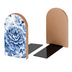 Blue and White Floral Book Ends Decorative Wood Bookends for Shelves Kids Room Desk Home Office Book Stoppers for Magazines,Books, DVDs, 1 Pair/2 Pieces(5x3.1 in)
