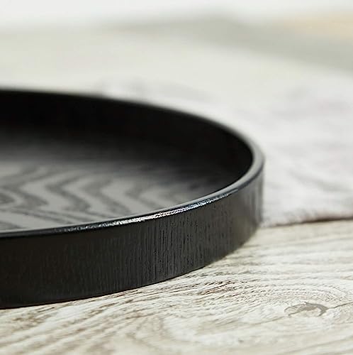 River Round Wood Serving Tray, Solid Wooden Decorative Tray Non-Slip Tea Coffee Table Tray Snack Plate Food Meals Serving Tray with Raised Edges for Home Decor Kitchen Restaurant(11.8inch/30cm, Black) - size: 11.8"