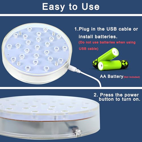 LARDUX Pack of 4 Led Light Base - 6 Inch Round Display Pedestal Light Stand Plate Flat for 3D Crystal Cube Glass Art Acrylic Statues - USB Charge or Battery Powered - size: 6-inch led base