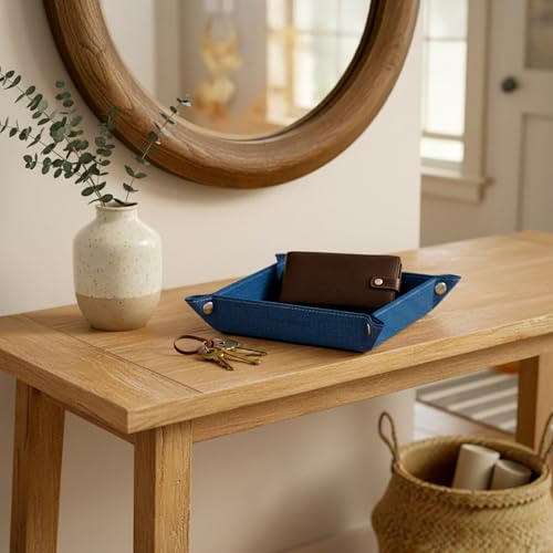 UnionBasic Small Valet Tray, Jewelry Tray for Rings Watches Earrings, Entryway Catchall Caddy for Coins Keys Change, Nightstand Bedside Valet Holder, Trays for Electronic Gadgets, Denim Blue - color: Denim Blue, size: 5.4" x 5.4" x 1.6"