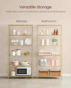 VASAGLE Bookcase, 6-Tier Bookshelf, Slim Shelving Unit for Bedroom, Bathroom, Home Office, Tempered Glass, Steel Frame, Metallic Gold ULGT503A01 - color: Metallic Gold, size: 6 Tiers (31.5"W x 69.8"H)