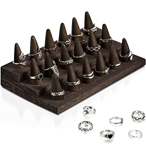 Juexica 18 Fingers Wood Ring Display Wooden Finger Ring Stand for Selling Jewelry Display Holder Showcase for Storage(Black Gray) - color: Black Gray