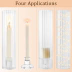 Hurricane Candle Holder Thickened Ribbed Cylinder Covers Taper Candle Sticks Holder Glass Tall Candlesticks Holders Centerpiece for Wedding Dining Table, 4 Pcs - color: Clear Ribbed