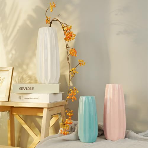 Pink Ceramic Vase 9.1 Inch - Glossy Minimalist Nordic Flower Vase for Home Decor, Perfect for Dried/Fresh Flowers, Wedding Centerpiece, Housewarming Gift for Christmas, Mother’s Day, Valentine’s Day - color: Large-pink