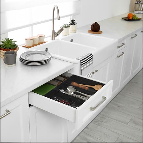 Simple Houseware Drawer Organizer Tray with 9 Adjustable Compartments, Black - color: Black, size: 1 Pack