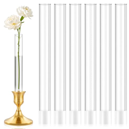 6 Pack 7.9” Acrylic Bud Vase — Cylinder Bud Vase for Taper Candlesticks, Flower Vase with Silicon Rubber Case Fits Candlestick Size 20-22mm, Perfect for Tablescapes, Weddings & Home Decor - size: 6 PC Solid