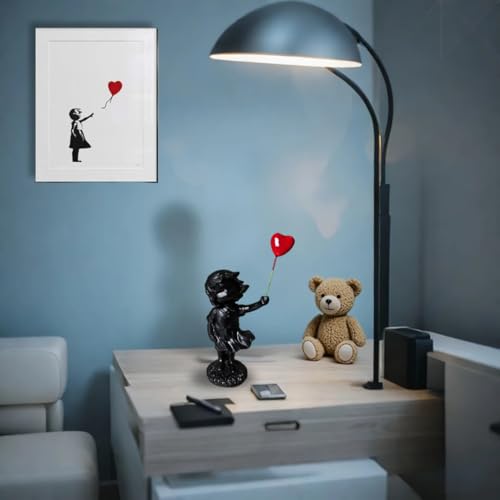 Banksy Street Graffiti Art Statue,Love Balloon Girl Room Decor,Resin Ornaments,Living Room Dining Desk Decorations,Bookshelf Decorative Objects(Black) - color: Love Balloon Girl-black