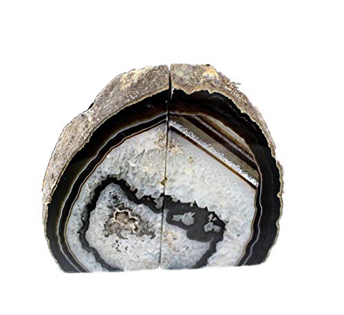JIC Gem Black Agate Bookend(s) geode bookends Large Book Ends for Shelves 1 Pair 6 to 8 Lbs Book Ends to Hold Books Heavy Duty from Brazilian with Rubber Bumpers for Office and Home Decoration - color: Black Dyed, size: 6-8LBS.