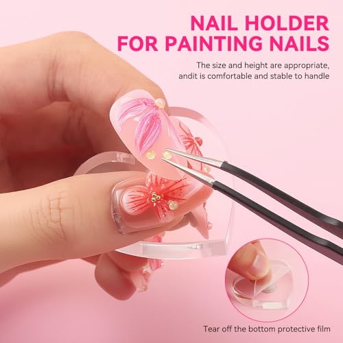 Nail Stand For Press On Acrylic Strong Magnetic Nail Holder Kit For Painting Nails Tip Arts Display With 200PCS Double-Sided Tape And 1 Heart Shaped Acrylic Magnetic Presson Stands Nail Art Supplies - color: Clear, size: Medium