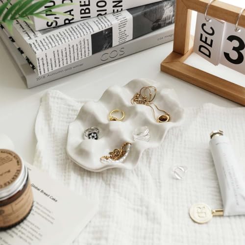 White 6 Grid Jewelry Dish Tray, Vanity Ring Dish Ceramic Jewlery Trays Trinket Ring Holder,Room Decor Aesthetic,Decorative Vanity Key Tray for Women (Grid) - style: Grid