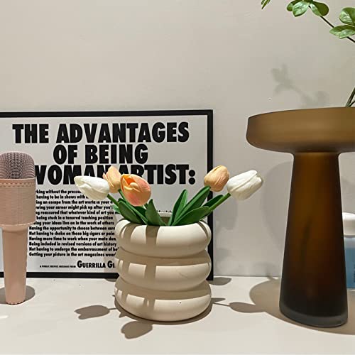 Ceramic Plant Pot Indoor, 4.5 Inch Beige Unglazed Flower Pot with Drainage Hole, Small Bubble Design Ceramic Planter for Home & Office Decor - color: S-beige-unglazed, size: 4.7inch