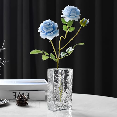 Crystal Flower Vase with Glacial Texture, Clear, Handcrafted Centerpiece for Wedding, Home Decor, Table Display - color: M-cv267-m