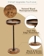 Masupu Drink Table, Round Side Table for Small Spaces, Pedestal Small End Table with Metal Base, for Living Room, Bedroom, Bathroom, Rustic Brown+Black(Lip) - color: 07.brown Black Lip