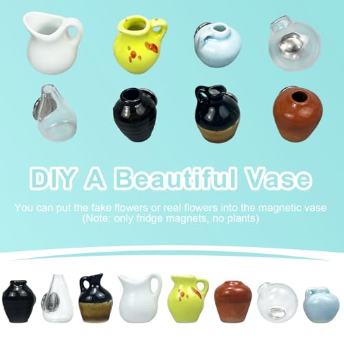 Mini Ceramic Vase Magnets for Fridge, Flower Vase Refrigerator Magnet, Tiny Magnetic Vases Decorative, Cute Kitchen Decor for Her, Mother’s Day, Birthday, Housewarming (8pc) - color: 8pc