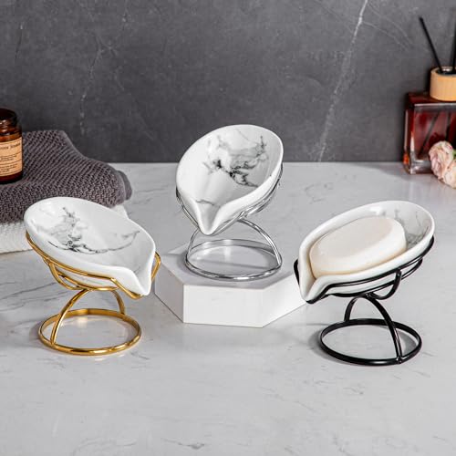 Dobbyby Leaf-Shaped Ceramic Soap Dish with Drain, Holder, Saver, Tray, Bar Soap Holder, Easy Cleaning, for Shower Bathroom Kitchen Sink Bathtub, Pro-Environment White - color: White