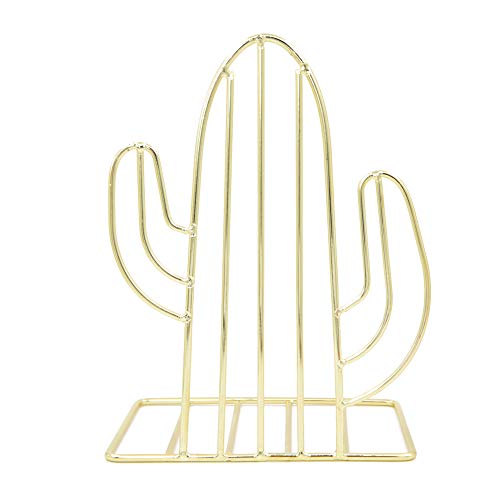 Winterworm Metal Bookends Book Ends Heavy Duty Modern Decorative for Bedroom Library Office School Book Display Desktop Organizer Gift(Cactus Gold) - color: Cactus Gold