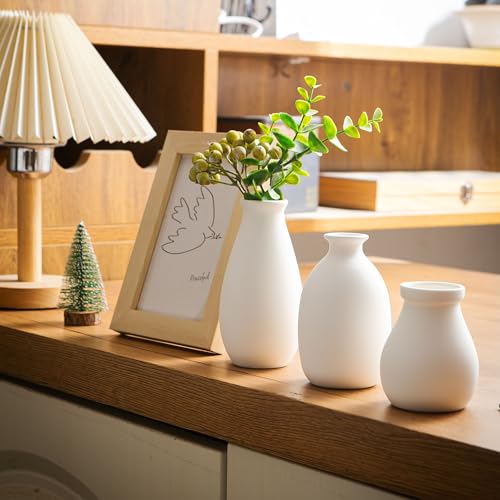 White Bud Vases, Ceramic Small Vase Set of 12, Mini Vases for Fresh and Dried Flowers, Modern Home Decor, Pottery Table Centerpiece - color: 02 White - 12 Pcs