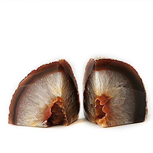 JIC Gem Natural Geode Bookends Decorative Agate Book Ends Stone Book Ends Holders for Shelves with Rubber Bumpers (1 Pair, 3-4 LBS) - color: Natural, size: 3-4LBS.