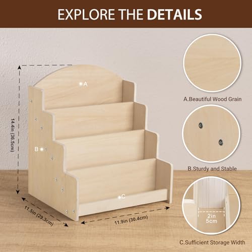 PUERSI Greeting Card Display Stand, Wooden 4-Tier Postcard Display Stand Holder for Sticker, Vendors, Retail Stores, Beige - color: Beige