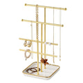 modern T-shaped jewelry rack, jewelry tower, gold metal, square ceramic base decoration display tower, necklace, bracelet, ring storage rack (3-layer ceramic disc) - style: 3-layer ceramic disc