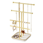 modern T-shaped jewelry rack, jewelry tower, gold metal, square ceramic base decoration display tower, necklace, bracelet, ring storage rack (3-layer ceramic disc) - style: 3-layer ceramic disc