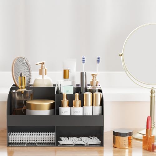 Makeup Organizer with Drawers, Cosmetic Storage for Dresser Vanity and Bathroom Countertop, Beauty Holder for Lipstick Brush, Skincare Organizer for Vanity, Cosmetic Display Case (Black-2Pack) - color: Black-2Pack