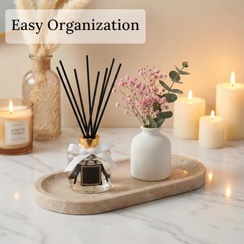 Travertine Vanity Tray for Bathroom Counter, 10"x5" Natural Marble Tray, Hand Polished, Perfume Organizer with Non-Slip Base, Candles, Stone Jewelry Dish (Travertine Beige, 9.8X4.7) - color: Travertine Beige