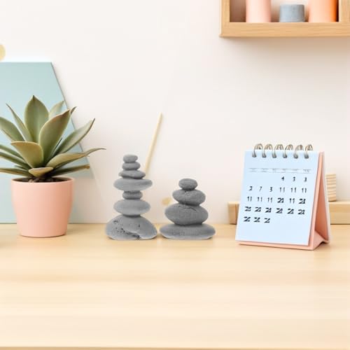 Zerodeko Simulated Stone Stacking Ornaments 2-Piece Miniature Garden Stone Cairn Sculpture for Zen Garden Desk Table Decor Indoor Outdoor Micro Landscape