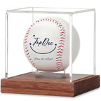 JupDec Baseball Display Case - Clear Cube Baseball Holder with Wooden Base, Autograph Stand Box for Single Ball, Acacia Wood, Brown, 1 Pack - size: 1 Pack