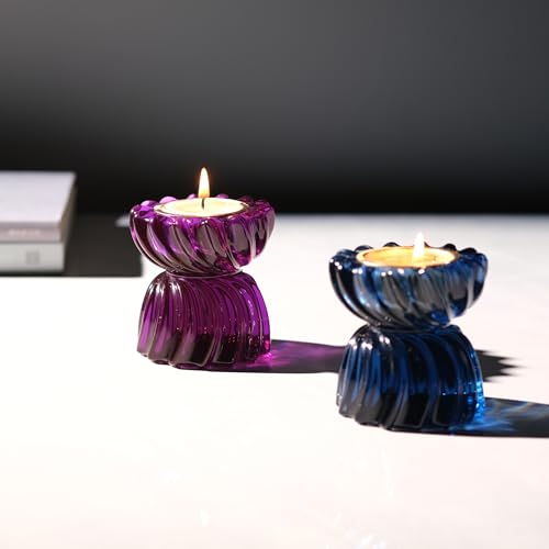 Twizzle Twist Tealight Holder, Decorative Tealight Candle Holder for Table Display, Romantic Decoration, Unique Home Décor Aesthetic, Housewarming Gift, Spiral Sculpture Diwali Tea Light Stand - color: Purple