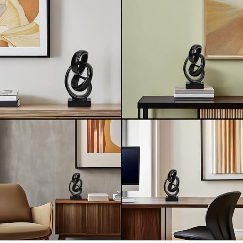 DOVDOV Abstract Black Knot Sculpture, Geometric Decor, Black Decorative Piece for Living Room Coffee Table or Bookshelf Top, Office Coffee Table or Entryway Console Decor. - color: Black